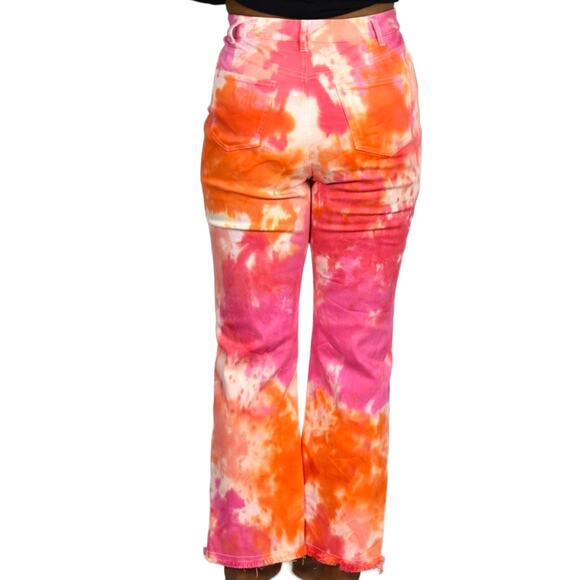 Trina Turk Tour Guide Jeans Pink Orange Tie Dye High Waist Straight Pant Size 2 - Picture 2 of 16
